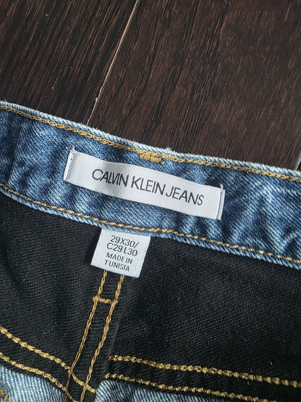 Calvin Klein Blue Straight-Leg Jeans with Black & White Knee Panels - Picture 6 of 11